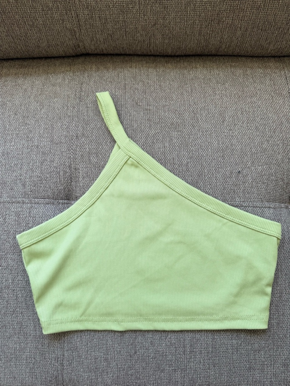 SHEIN Lime Green Ribbed One-Shoulder Crop Top